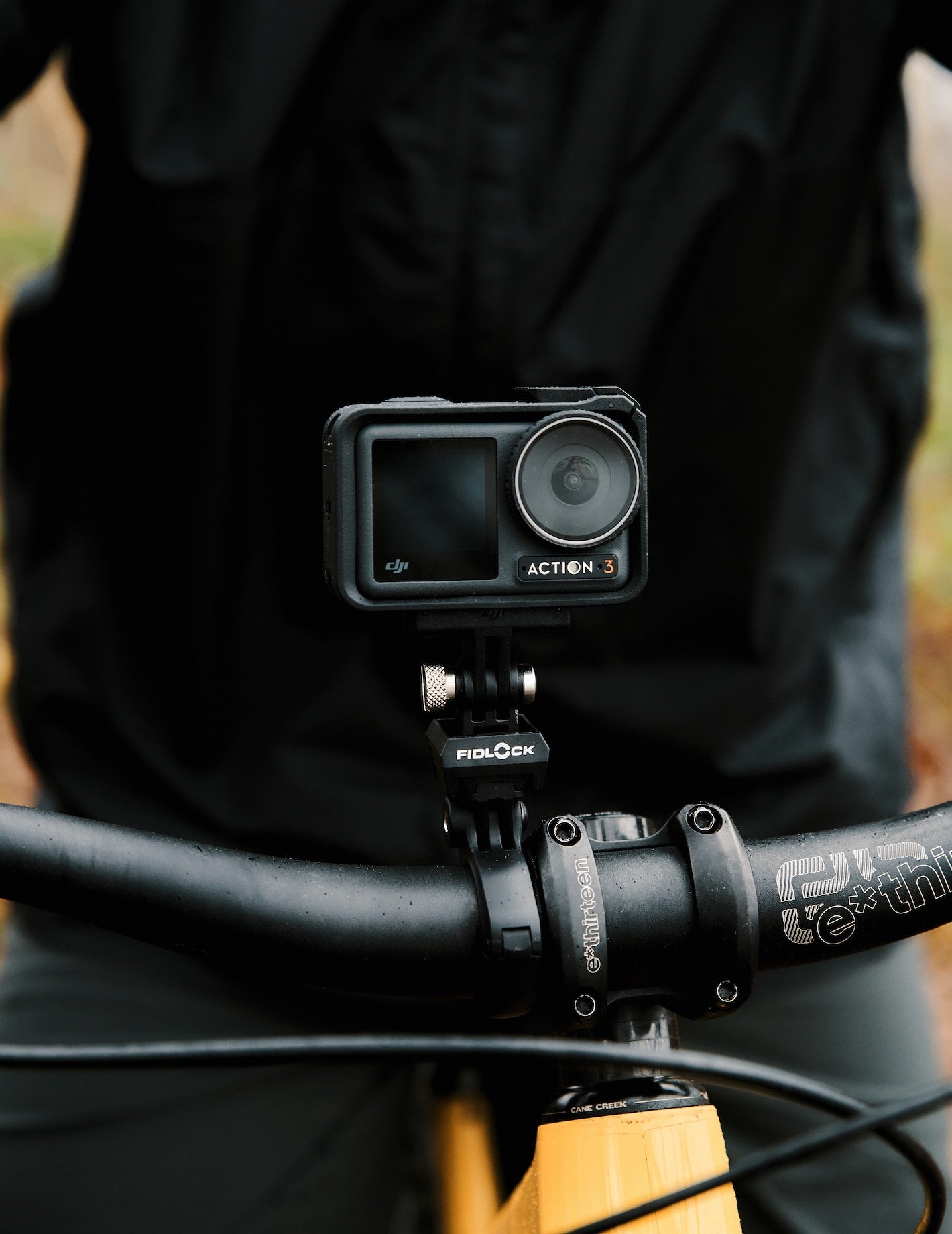 Fidlock PINCLIP action cam mount with GoPro on bike handlebar