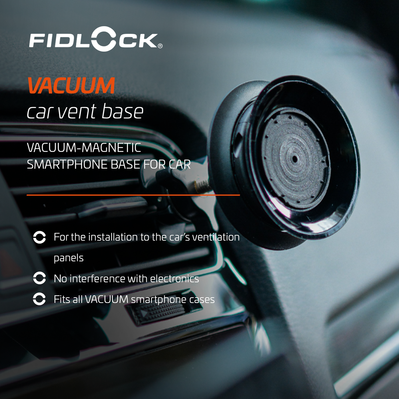 Fidlock Vacuum Car Vent Base Vakuum-magnetischer Smartphone-Halter für Auto-Lüftungsgitter  - schwarz